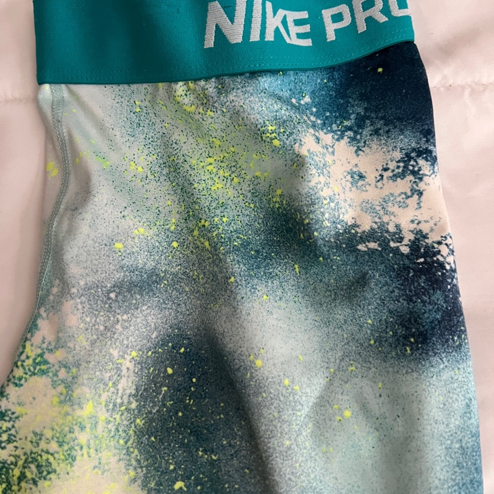 Nike Pro Teal and Navy Splatter Capri Leggings